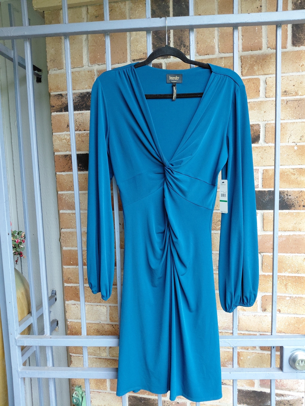 Laundry By Shelli Segal Teal Long-Sleeve Twist Ruched Dress